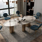Modern Solace Oval Stone Top Dining Table with Luxurious Metal Base
