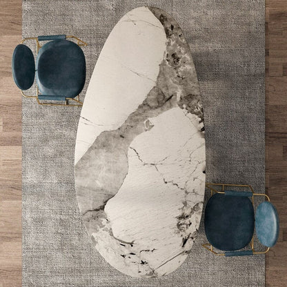 Modern Solace Oval Stone Top Dining Table with Luxurious Metal Base