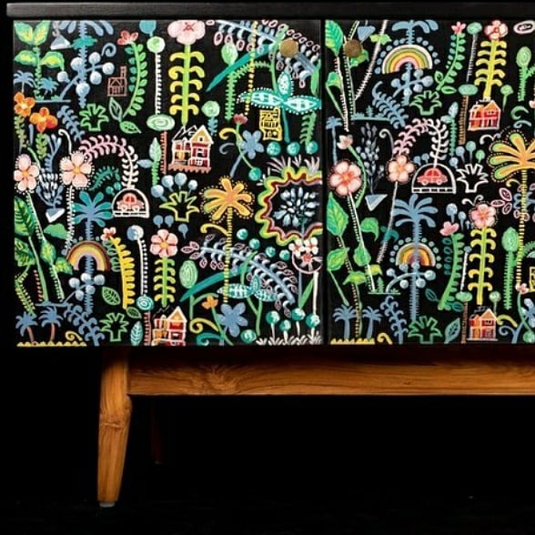 hand painted and handcrafted mid century retro sideboard