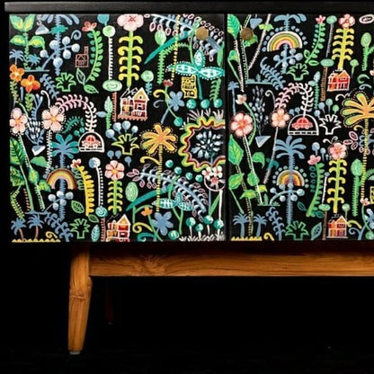 hand painted and handcrafted mid century retro sideboard