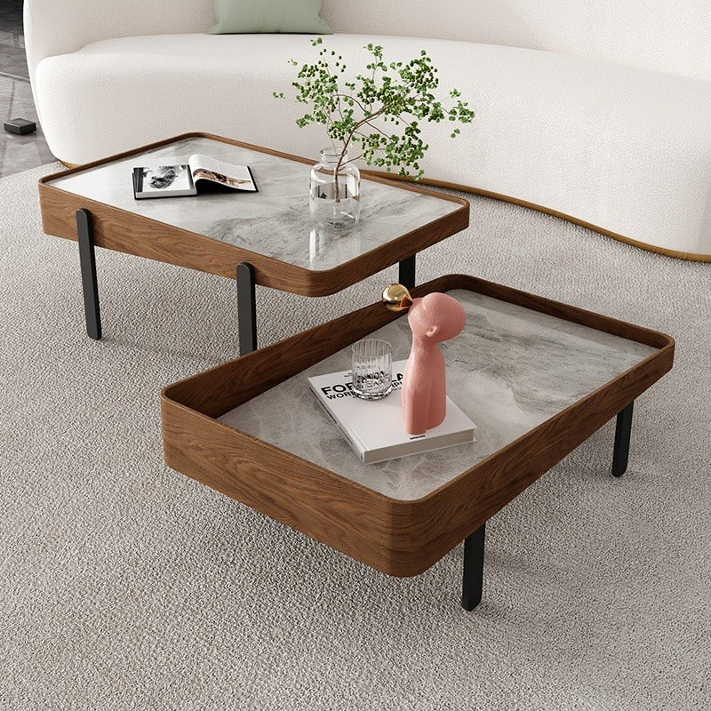 Elegant Maria Nesting Coffee Tables Set (2): Modern Wood, Marble, Metal