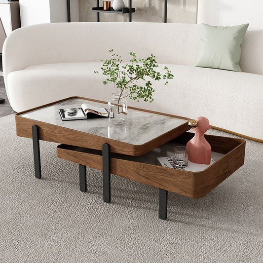 Elegant Maria Nesting Coffee Tables Set (2): Modern Wood, Marble, Metal