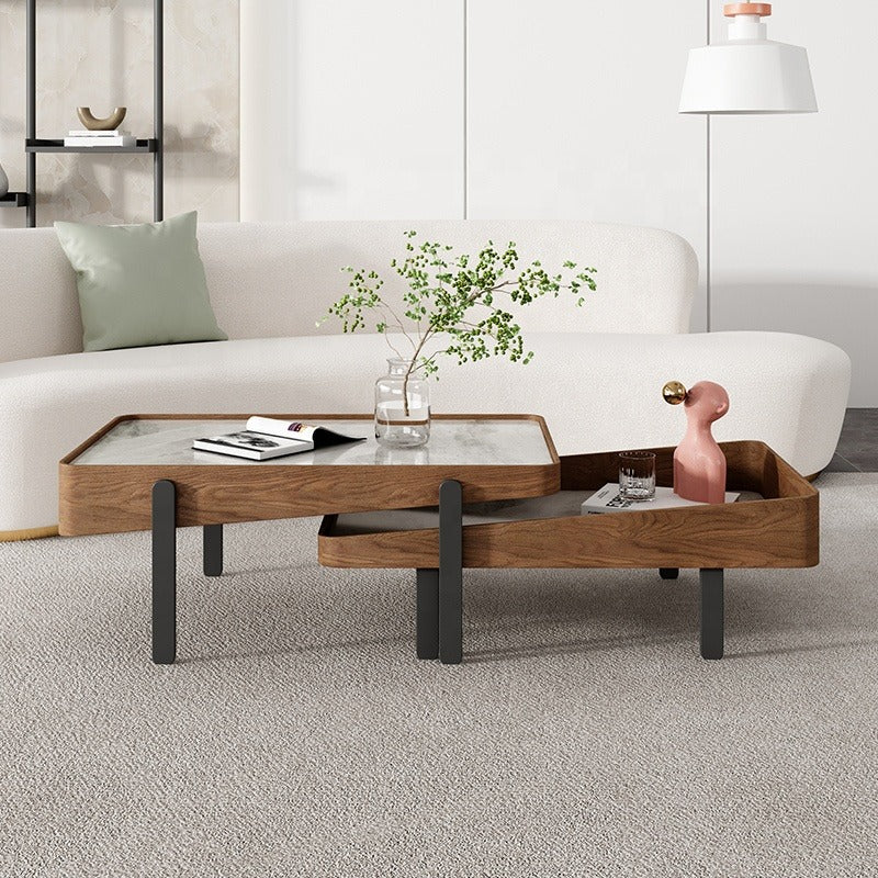 Elegant Maria Nesting Coffee Tables Set (2): Modern Wood, Marble, Metal
