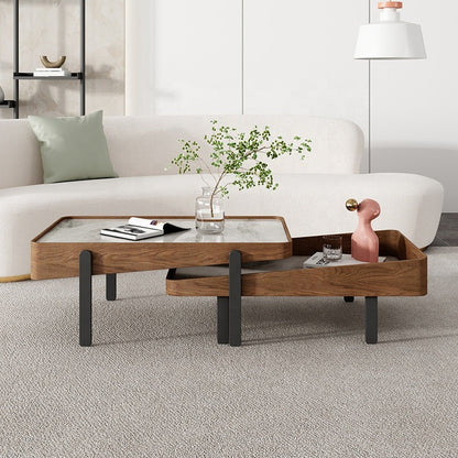 Elegant Maria Nesting Coffee Tables Set (2): Modern Wood, Marble, Metal