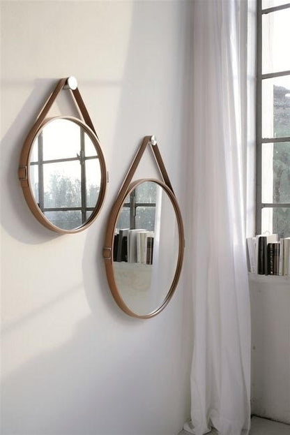 Modern Hanging Leather Mirror