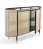 Elegant Vienna Console Storage Unit: Curved Beech, Cane Panels, Ash Shelves, Brass Accents