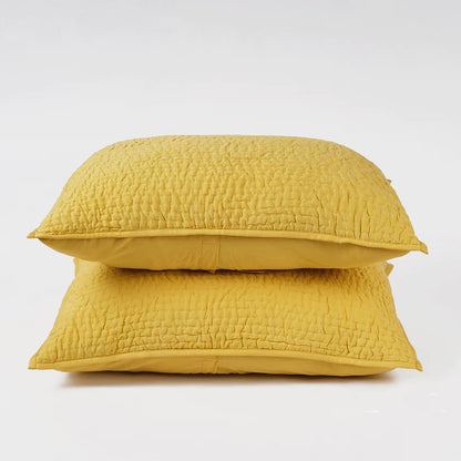 Mustard Yellow 300TC cotton satin quilted pillow covers, Kantha stripe quilting pattern, Sizes available