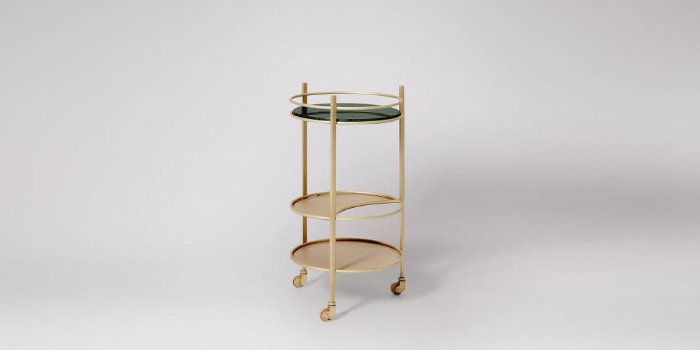 Nox Elegant Green Marble Bar Trolley with Steel Frame and Smooth Wheels