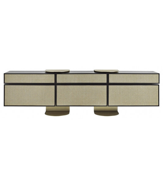 Modern Lacquered Wood Vienna Sideboard with Cane Details and Metal Frame