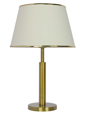 Transitional Brushed Brass Finished Metal Table Lamp with off-White Fabric Shade