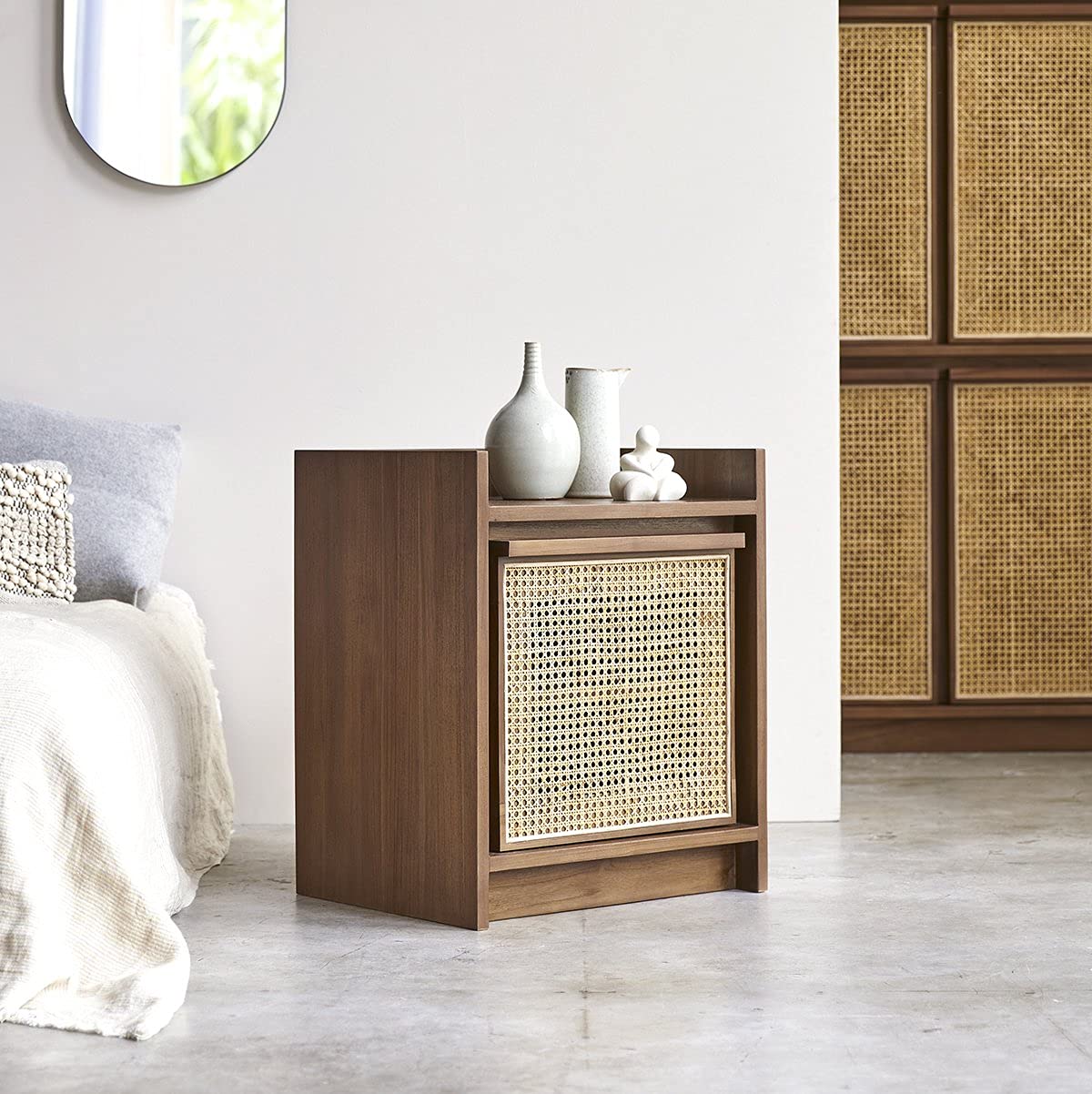 Solid Teak and cane work Bedside Table