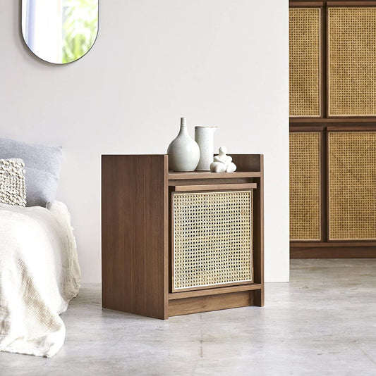 Solid Teak and cane work Bedside Table