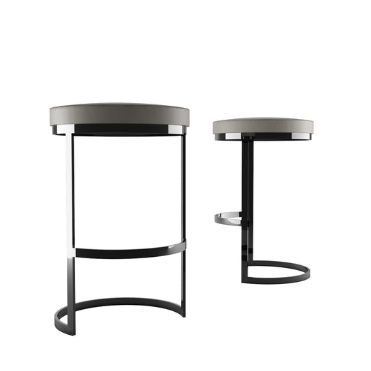 Luxury Modern Steel & Leather Counter Bar Stools Pair for Contemporary Living