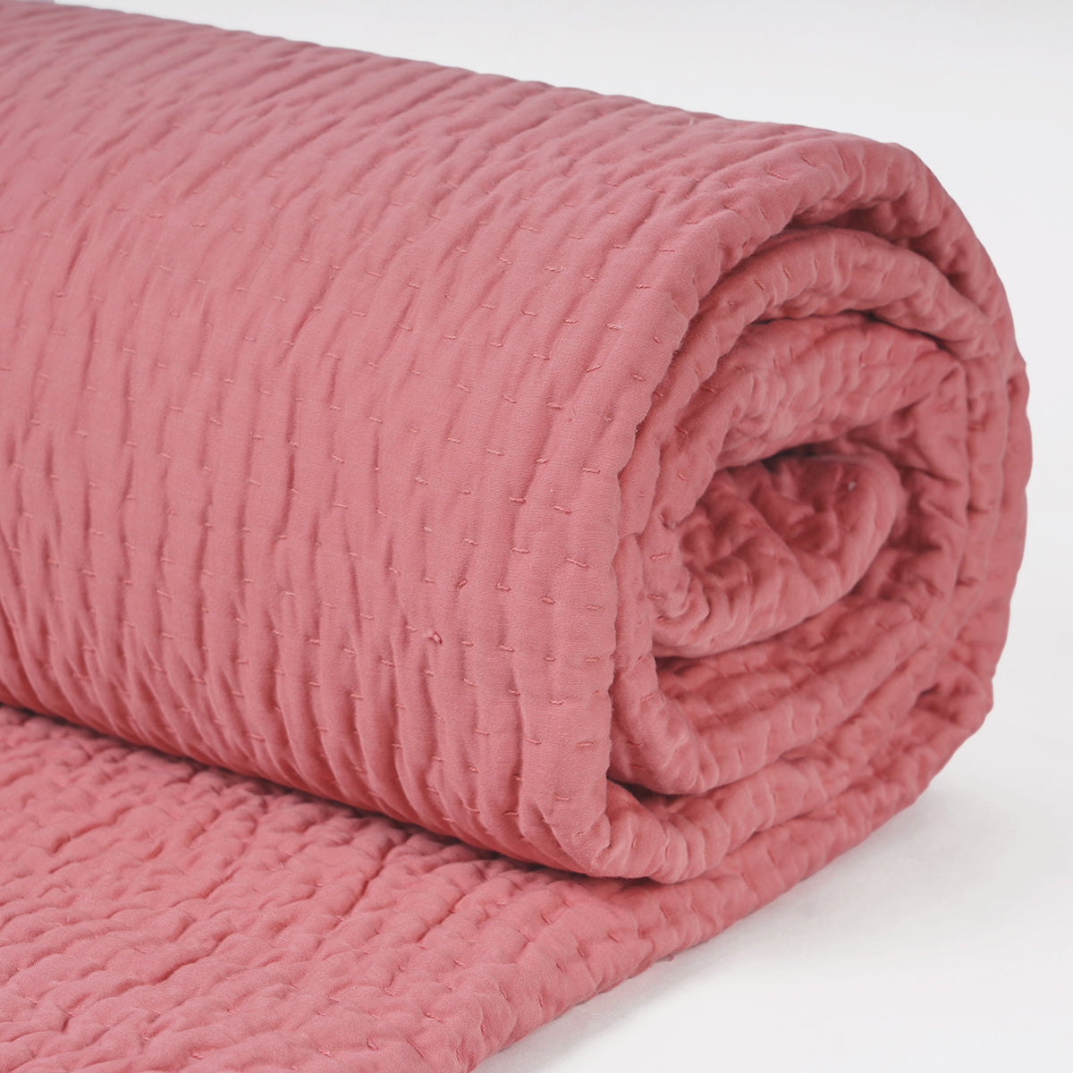 Old Rose 300TC quilted bedspread, stripe pattern, cotton kantha quilt, Sizes available