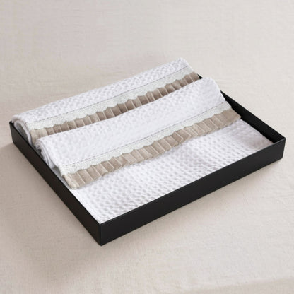 GIFT PACK - Luxury Organic Cotton Waffle Towel Set – 3 Piece | Gathered Linen & Lace Trim