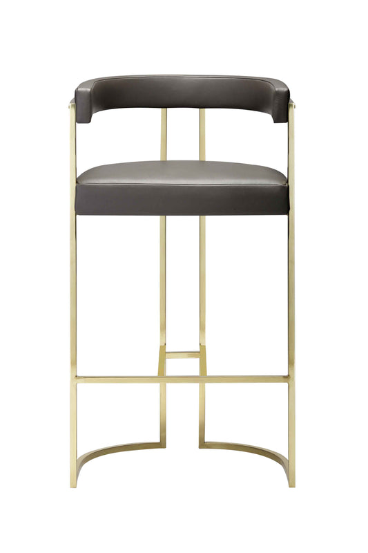 Glamorous Deco Style Bar Stool: Fabric Upholstery, Polished Brass Frame
