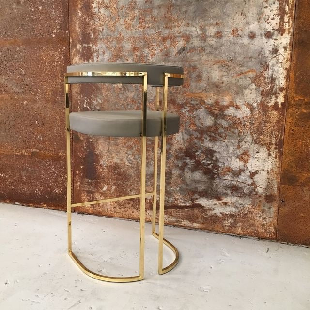 Glamorous Deco Style Bar Stool: Fabric Upholstery, Polished Brass Frame