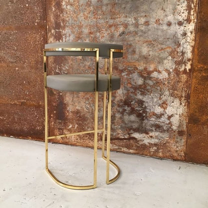 Glamorous Deco Style Bar Stool: Fabric Upholstery, Polished Brass Frame