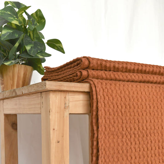 Brown or Burnt sienna waffle Throw blanket, 100% cotton, 50X60 inches