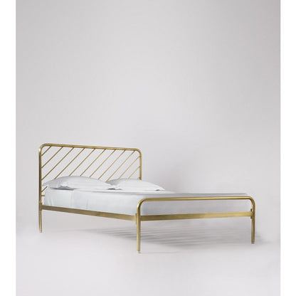 Gold Plated Metal Bed with Curved Headboard Modern Iron Frame
