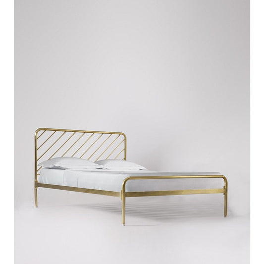 Gold Plated Metal Bed with Curved Headboard Modern Iron Frame