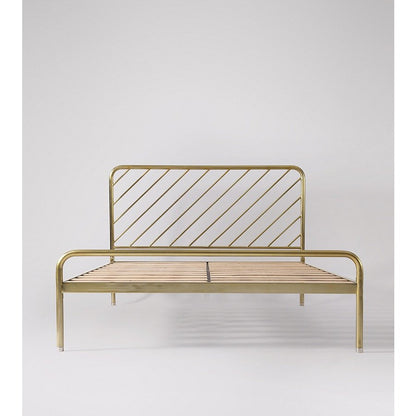 Gold Plated Metal Bed with Curved Headboard Modern Iron Frame
