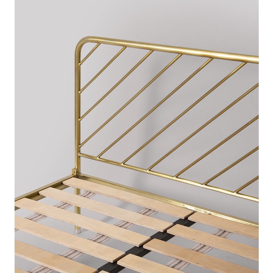 Gold Plated Metal Bed with Curved Headboard Modern Iron Frame