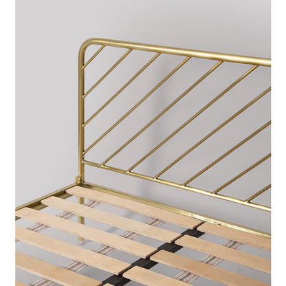 Gold Plated Metal Bed with Curved Headboard Modern Iron Frame