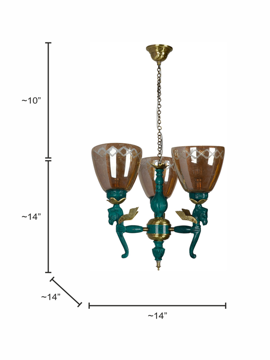 Pegasus Seahorse Lustrous Crinkle Glass 3-Lights Small Chandelier dimensions