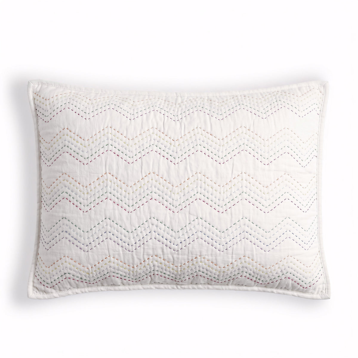 White Kantha Quilt | Chevron Pattern Quilting | Quilt Set, Quilt or Pillow Case