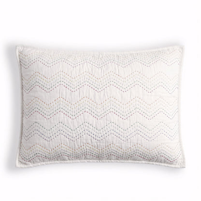 White Kantha Quilt | Chevron Pattern Quilting | Quilt Set, Quilt or Pillow Case