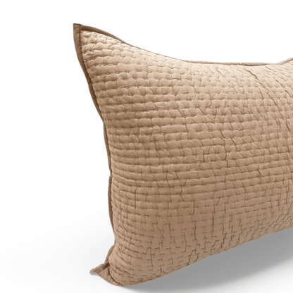 Fawn Beige Kantha Cotton Quilted Pillow Cases | Handmade | Multiple Sizes
