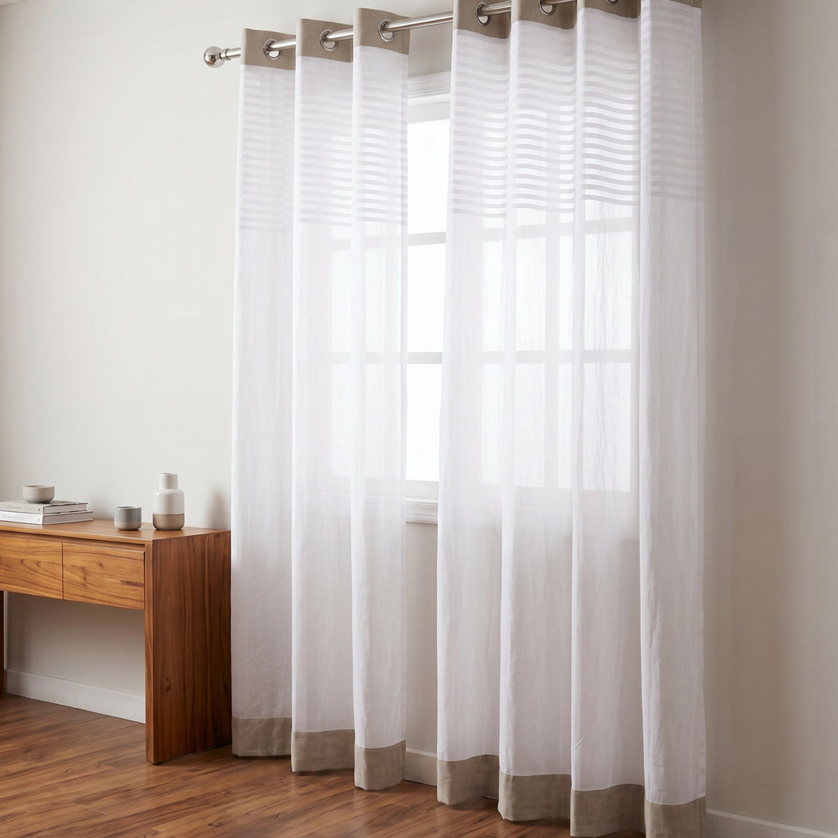 Linen & Pleated Organdy Curtain Panel | Pin Tuck Detail | 4 Hanging Styles | 52 × 63 & 52 × 84 inches