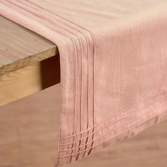 Blush Linen Cotton Table Runner with Pintuck Border – Elegant Solid Finish
