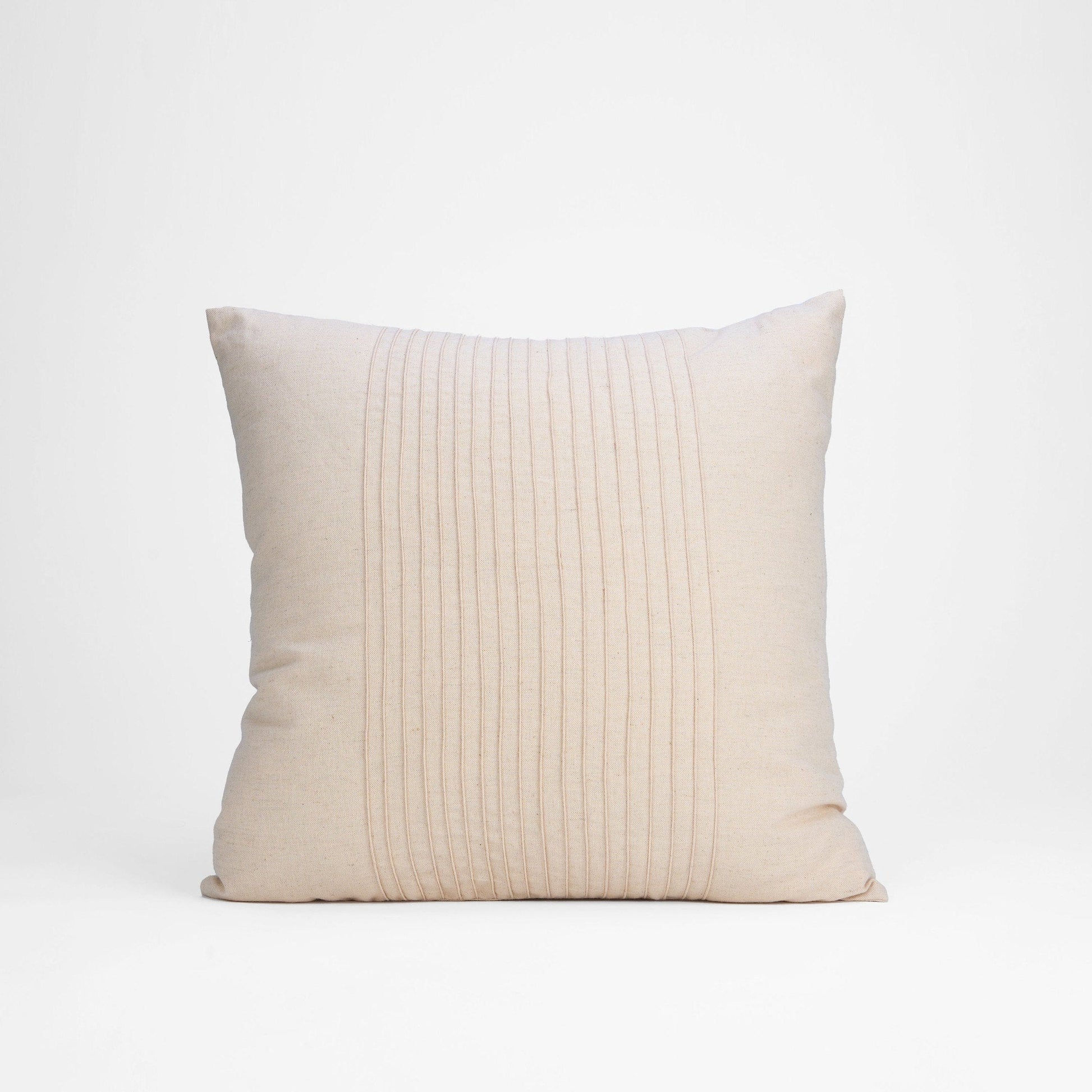 AMOUR Beige Linen Pillow Cover with Pin Tucks Two Sizes