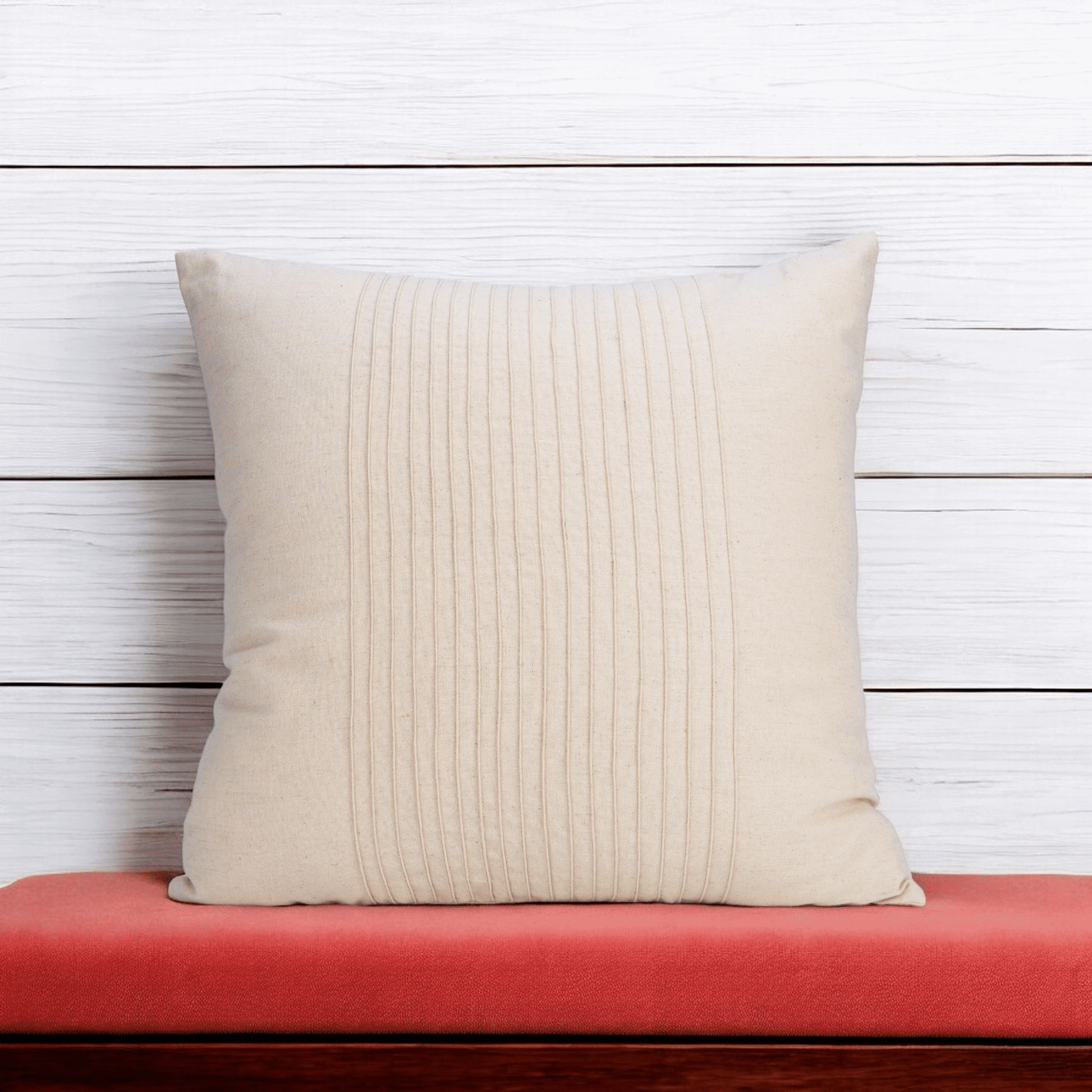 AMOUR Beige Linen Pillow Cover with Pin Tucks Two Sizes