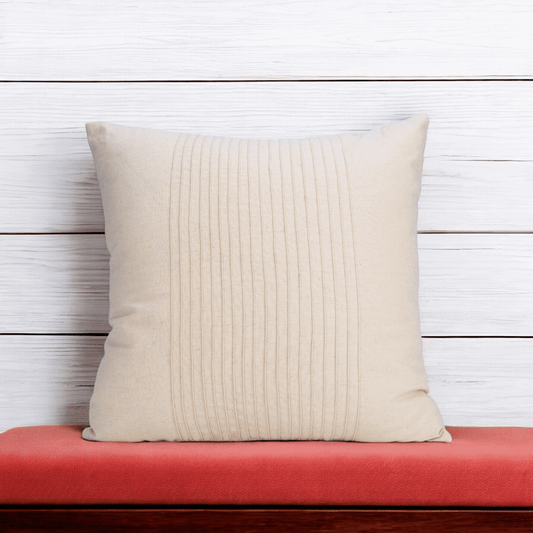 AMOUR Beige Linen Pillow Cover with Pin Tucks Two Sizes