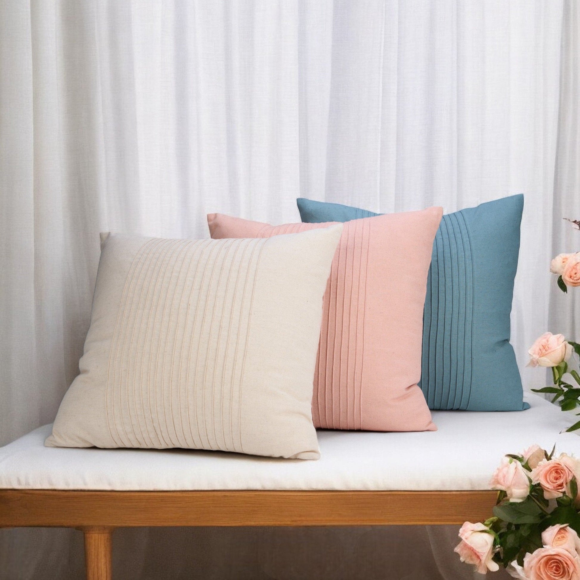 AMOUR Blush Linen Pillow Cover with Pin Tuck Detail