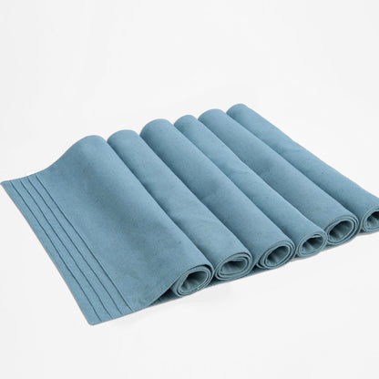 Amour Solid Duck Egg Linen Placemat | Pintuck Border | 13 × 19 inches | Sets of 2, 4 & 6