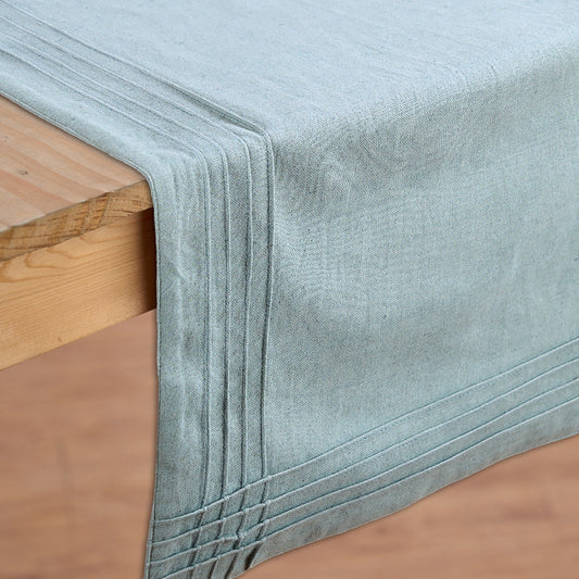 Amour Duck Egg Linen Cotton Table Runner with Pintuck Border