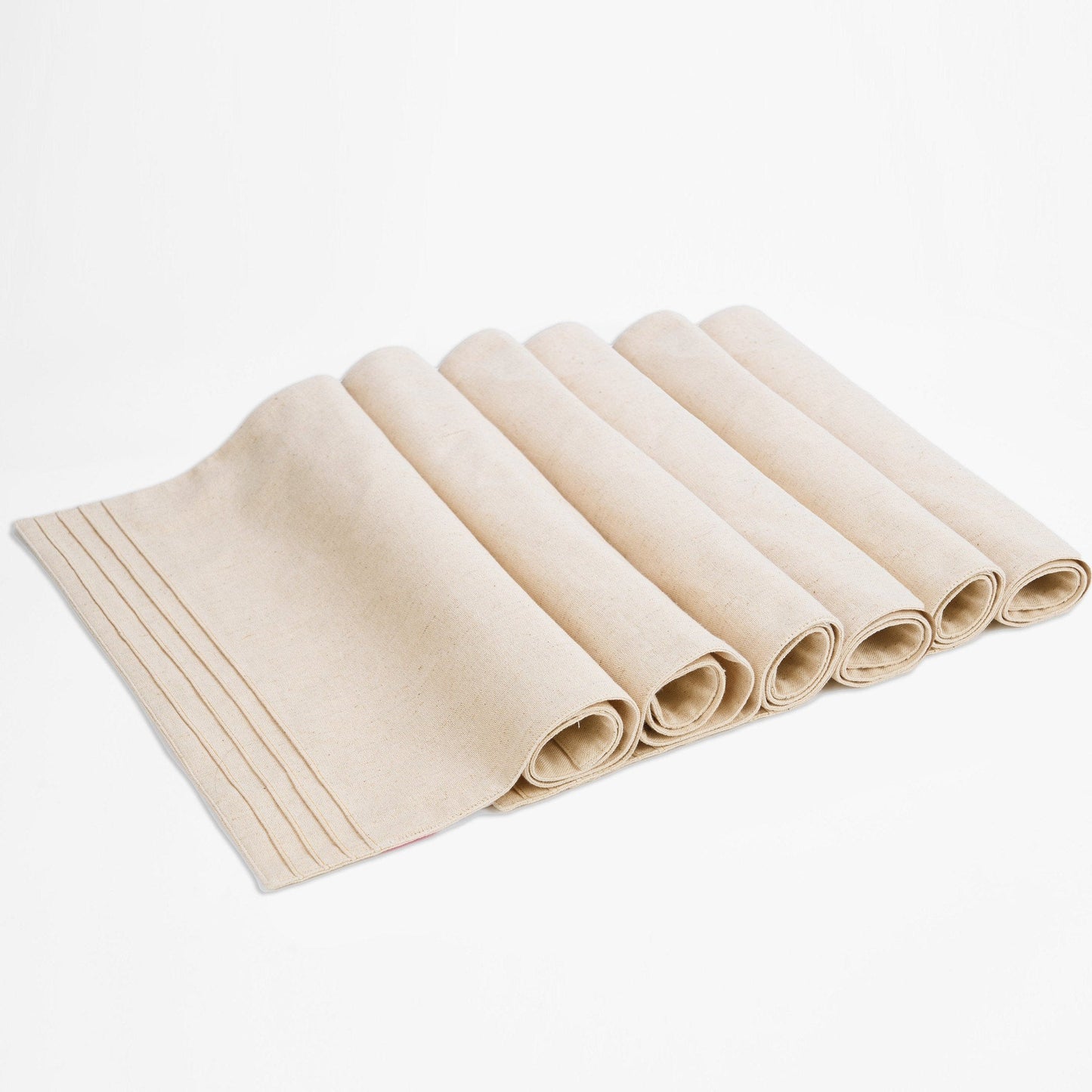 AMOUR Beige Linen-Cotton Placemat with Pintuck Border 13x19 Inch Set