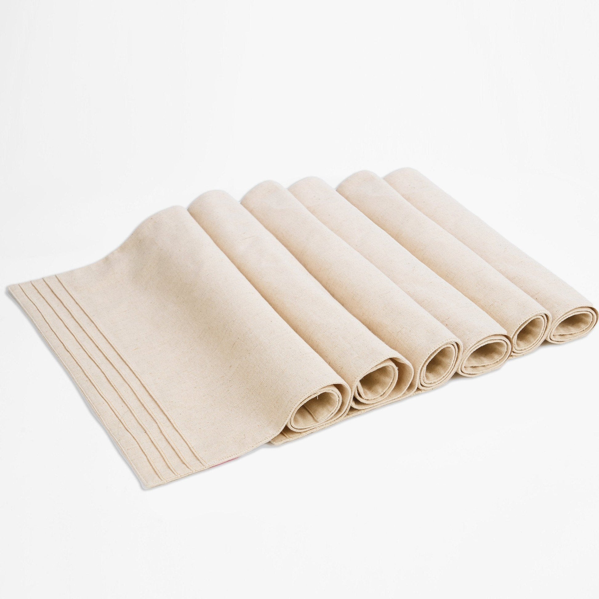 AMOUR Beige Linen-Cotton Placemat with Pintuck Border 13x19 Inch Set