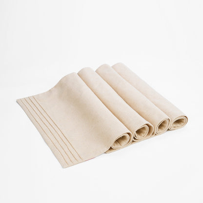 AMOUR Beige Linen-Cotton Placemat with Pintuck Border 13x19 Inch Set