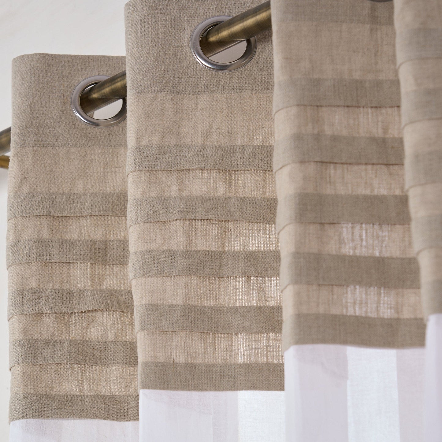 Linen and Organdy Pleated Curtain with Sheer Panel