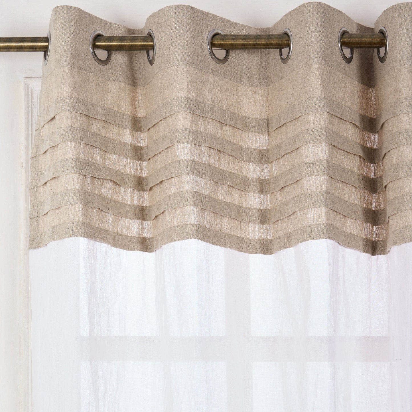 Linen and Organdy Pleated Curtain with Sheer Panel