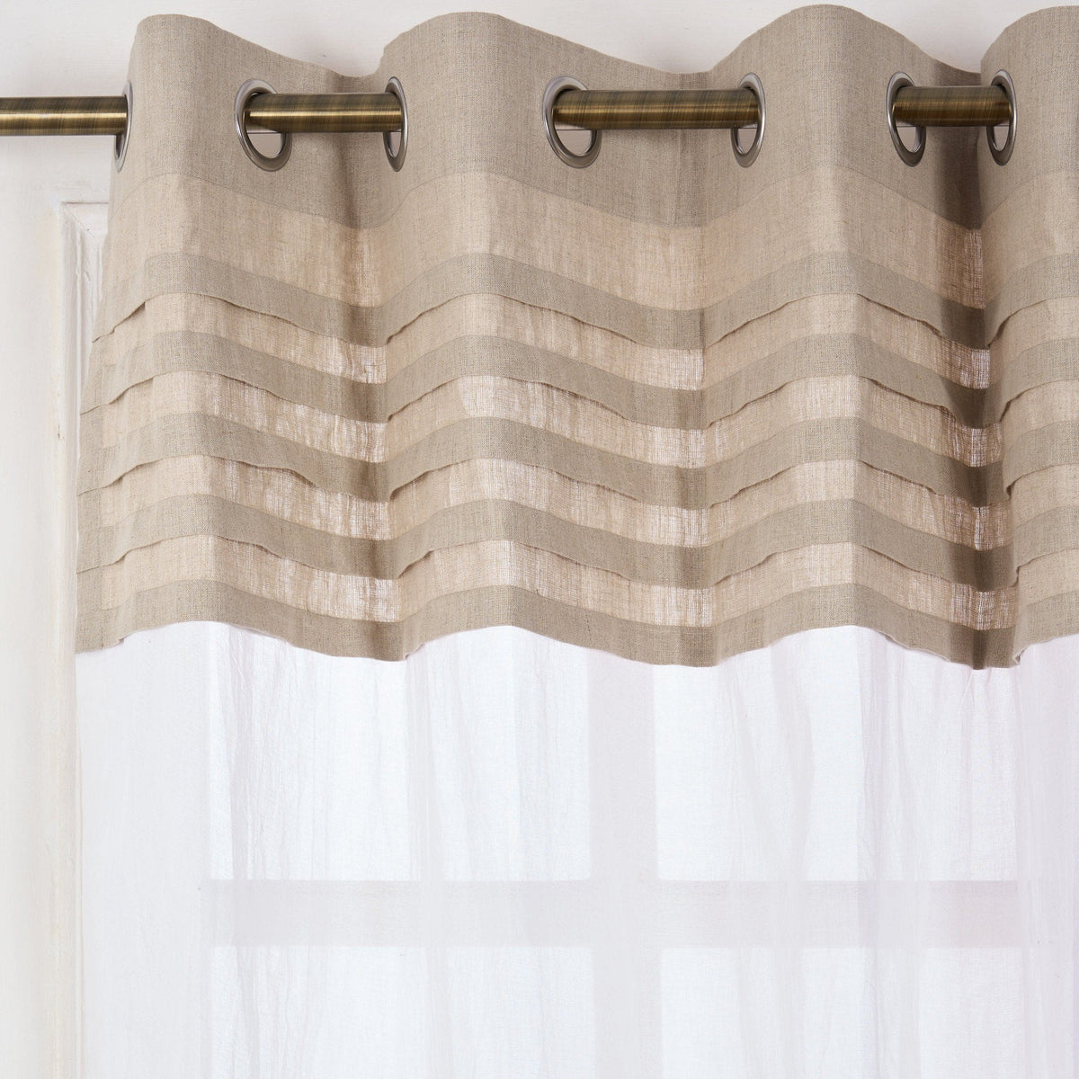Linen & Organdy Curtain Panel | Pleated Linen Top | 4 Hanging Styles | 52 × 63 & 52 × 84 inches