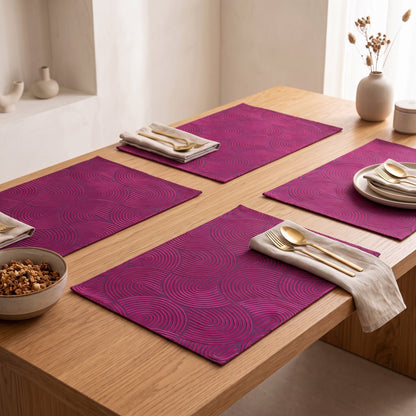 Kashidakaari Plum Placemat | Modern Retro Geometric Embroidery | 100% Cotton