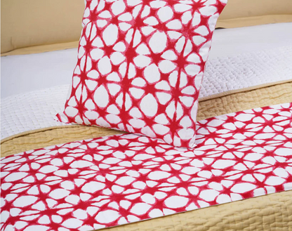 Red printed cotton Bed runner set - King / Queen / Twin Size Bed Runner with Tassel and coordinated Decorative Throw Pillow Cover
