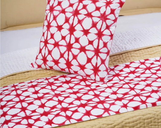 Red printed cotton Bed runner set - King / Queen / Twin Size Bed Runner with Tassel and coordinated Decorative Throw Pillow Cover