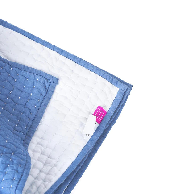 Stonewashed Denim blue colour quilted Throw blanket, simple stripe hand quilting, 100% cotton, 50X60 inches